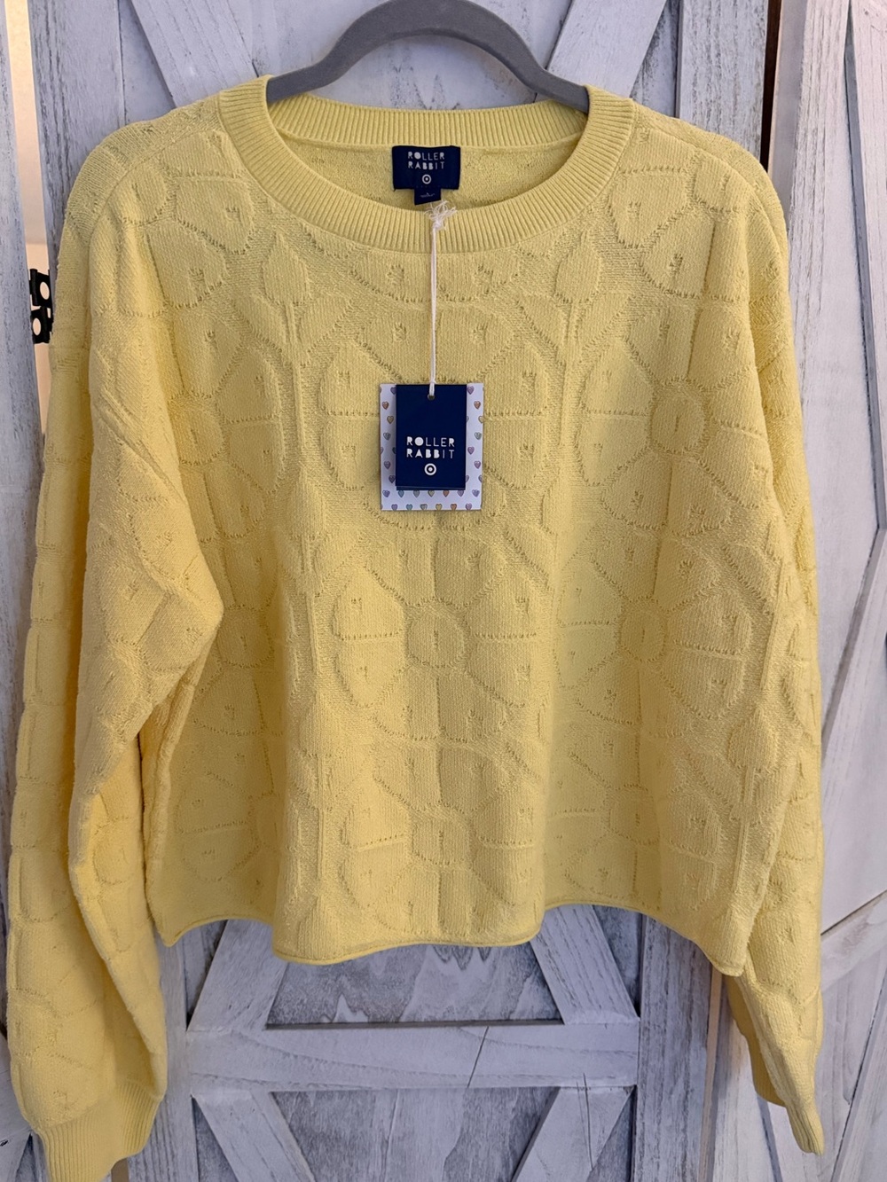 Roller Rabbit Pale Yellow Textured Knit Crewneck Sweater- size large new w/tags!